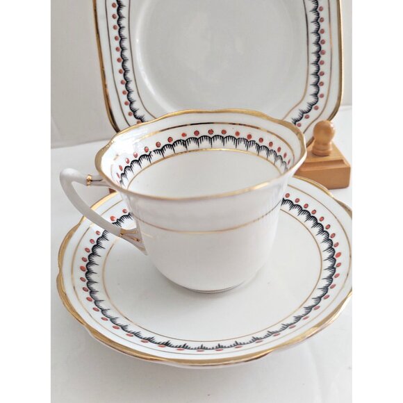 Antique  Art Deco Hand Painted Tea Cup and Saucer with Bread Plate  England - Picture 4 of 11